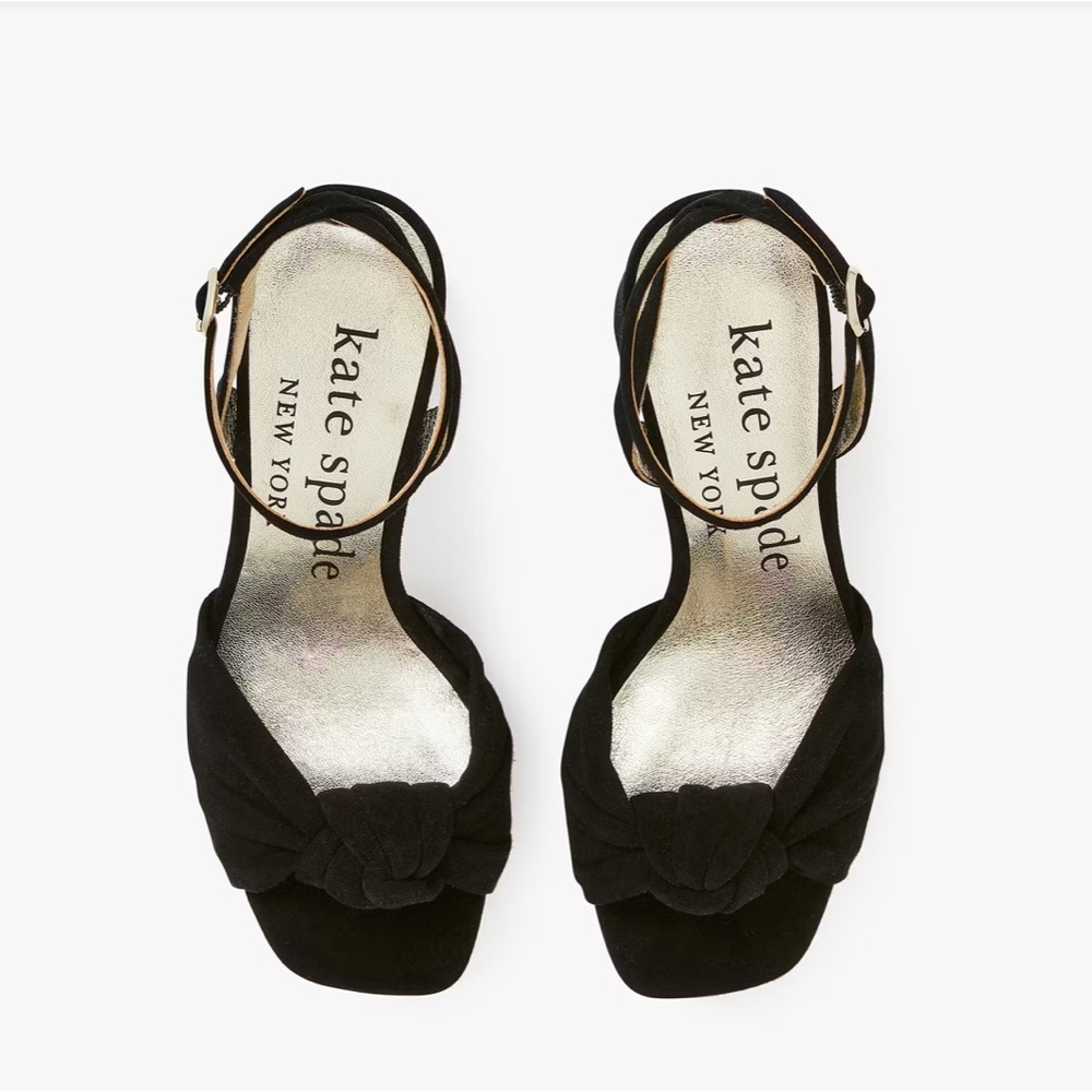 Kate Spade Confetti Platform Sandal Heels Black Suede Size 6.5 - Picture 2 of 13